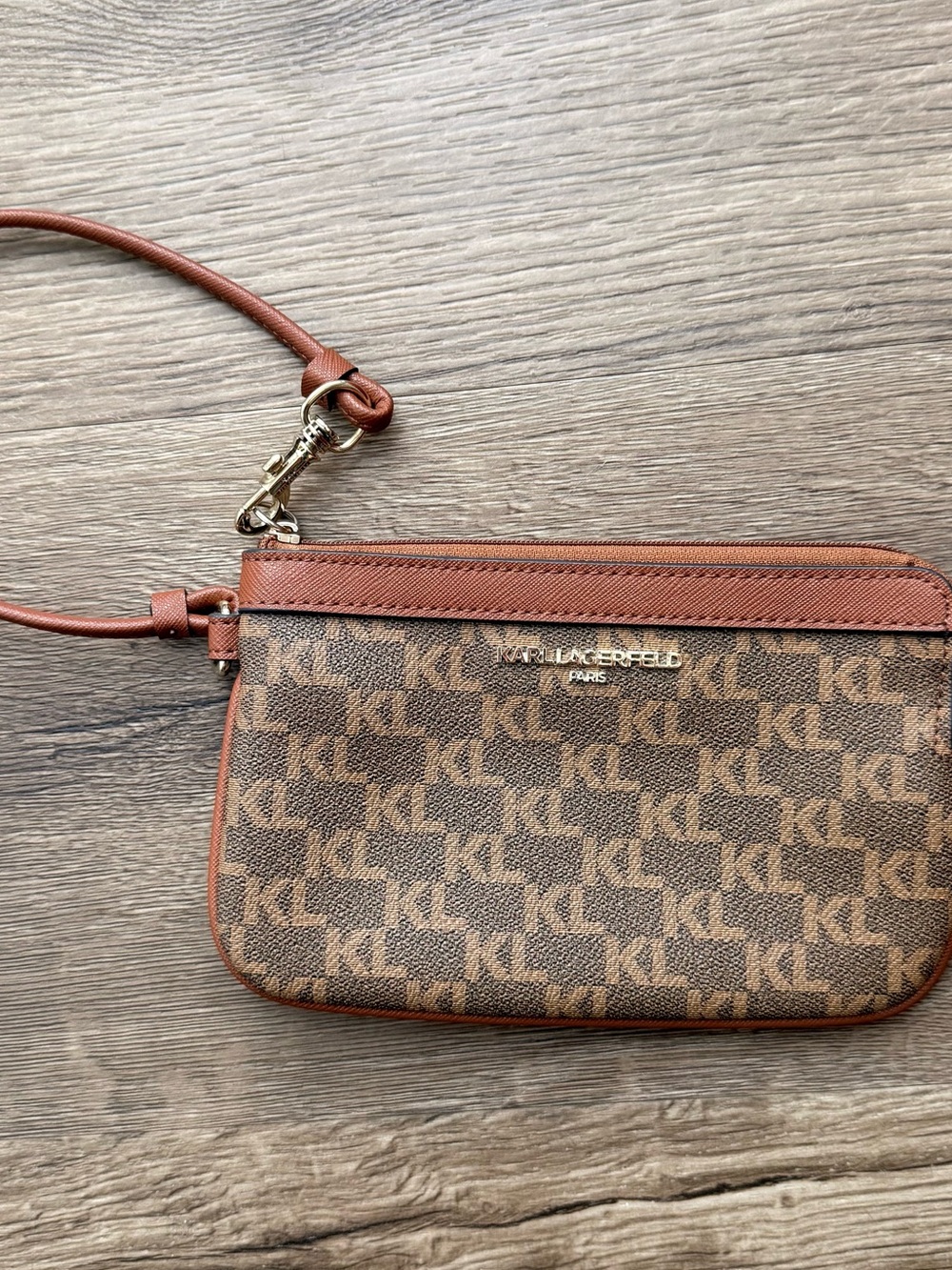 Karl Lagerfeld Paris Brown Monogram Wristlet